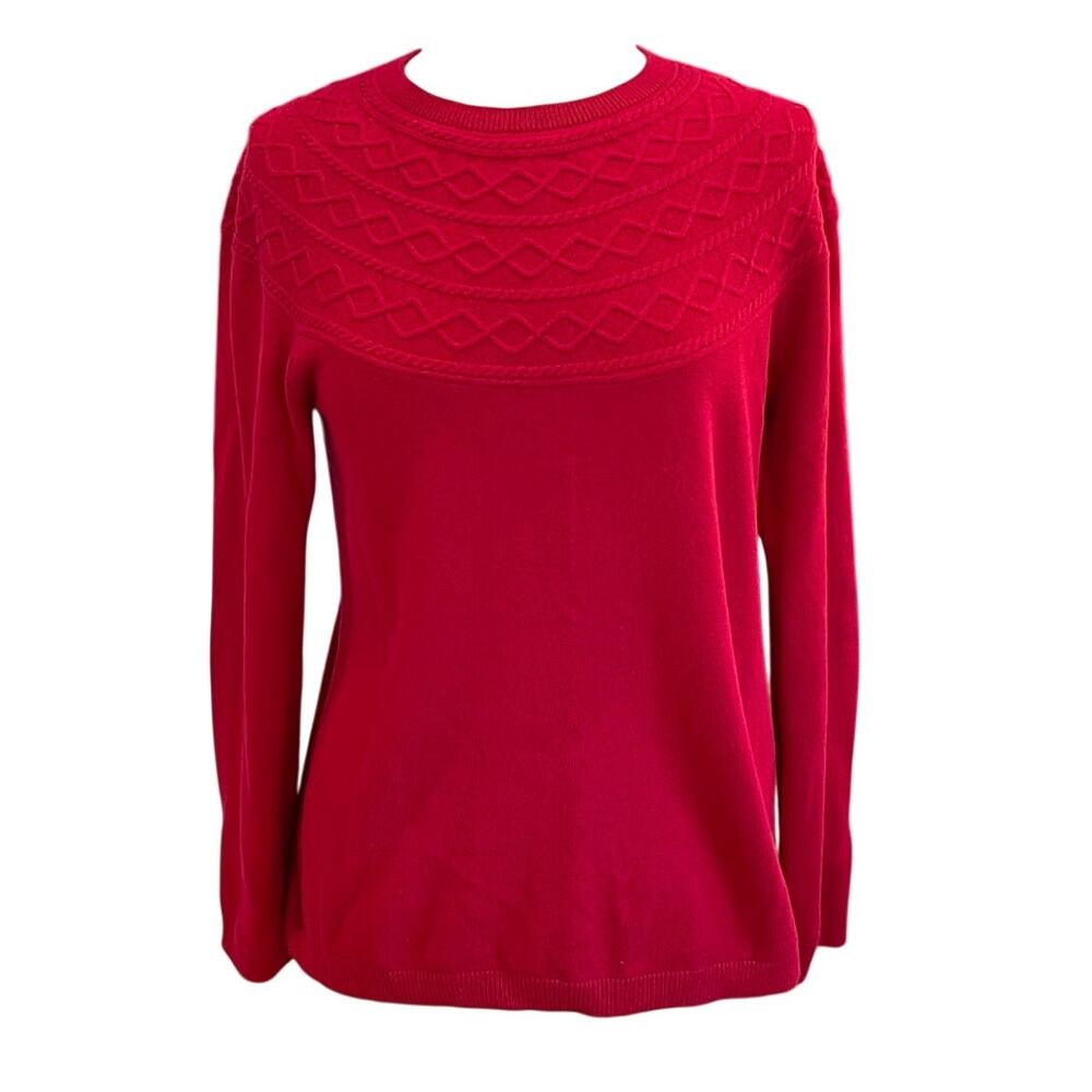 Talbots Red Cable Knit Fair Isle Sweater, Preppy, Ski, Size L